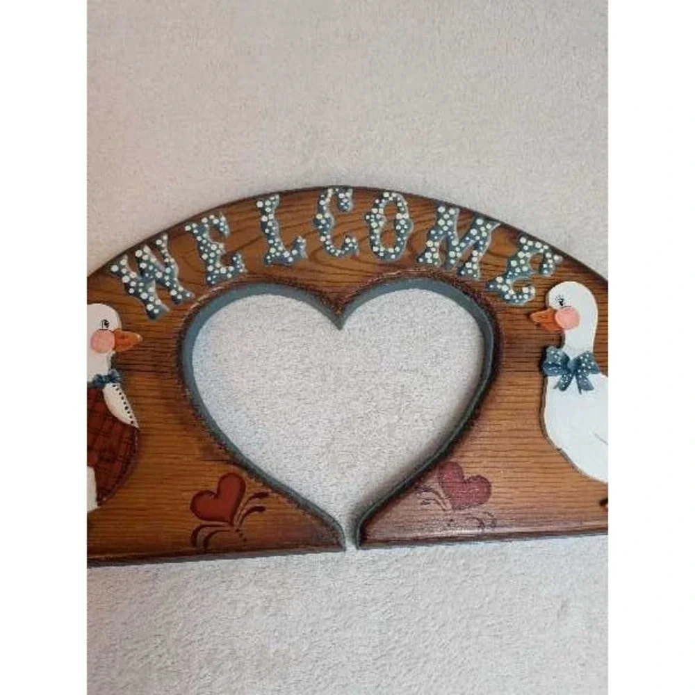 Vintage Country Welcome Sign Ducks Heart Arch Wall Hanging Rustic Decor